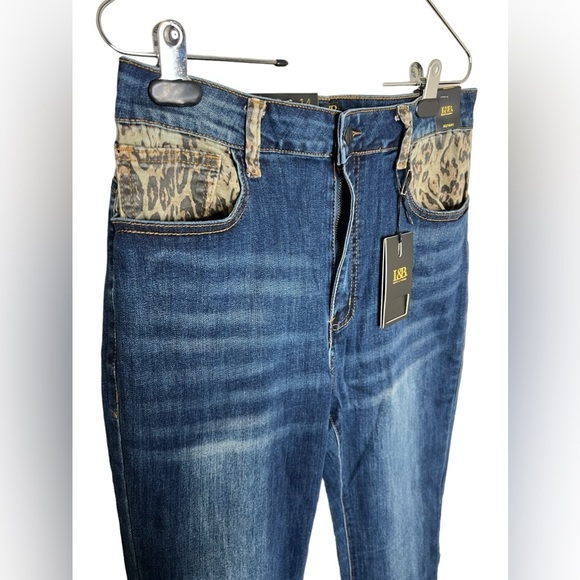 Lucky & Blessed Women’s Leopard Cuffed Denim Flare Jeans - Picture 5 of 13